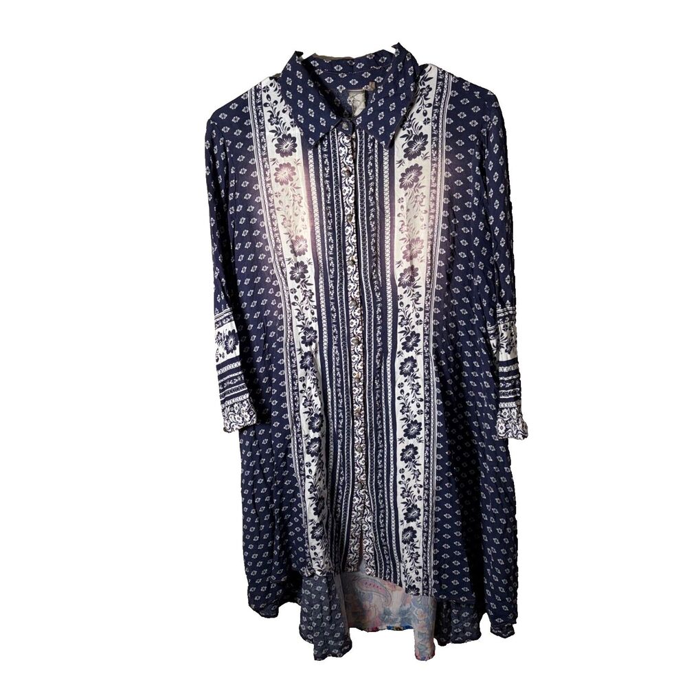 Aratta Silent Journey Shirt Dress Women's Medium Tunic Button Up Boho Floral